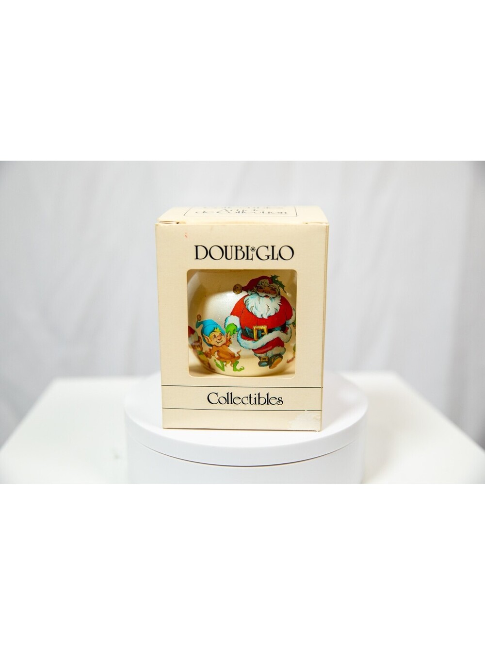 NOMA Doubl Glo Vintage Glass Christmas Ornament - "Santa's Workshop" - 80s 90s